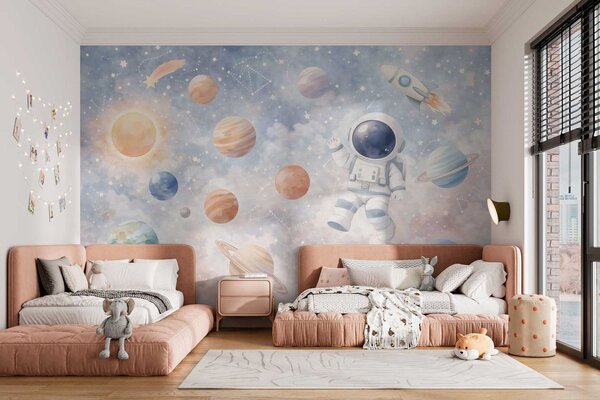 Fototapety mały astronauta wśród planet i gwiazd, Tapety Wyjątkowe, w05233 : Uwalls.pl