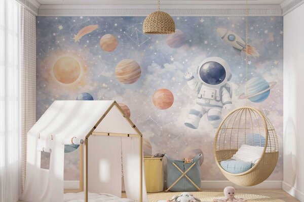 Fototapety mały astronauta wśród planet i gwiazd, Tapety Wyjątkowe, w05233 : Uwalls.pl