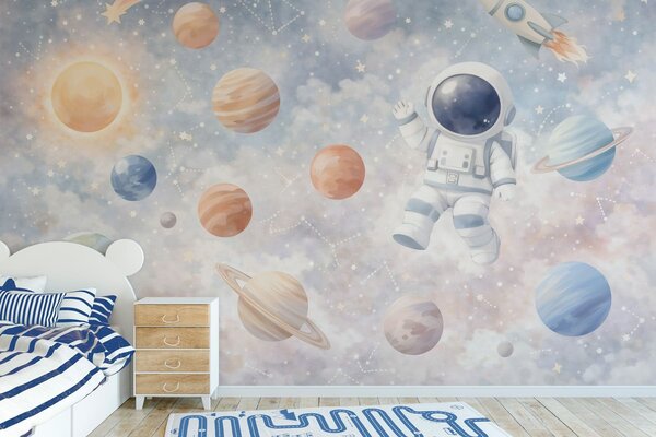 Fototapety mały astronauta wśród planet i gwiazd, Tapety Wyjątkowe, w05233 : Uwalls.pl