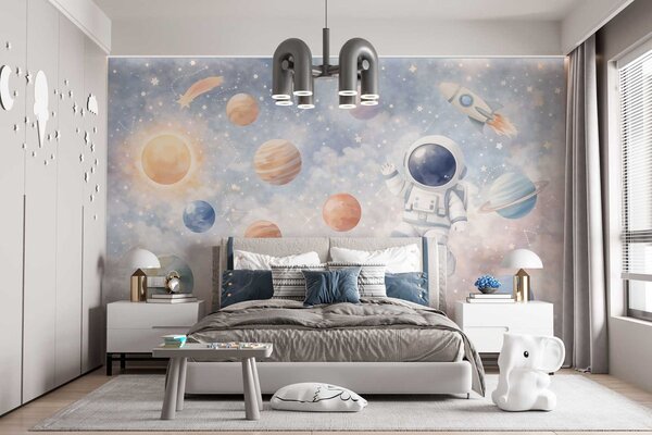Fototapety mały astronauta wśród planet i gwiazd, Tapety Wyjątkowe, w05233 : Uwalls.pl