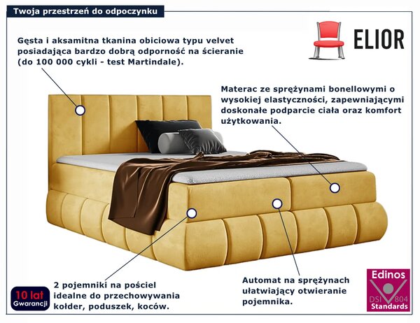 Żółte welurowe łóżko kontynentalne 5 rozmiarów L5-G32