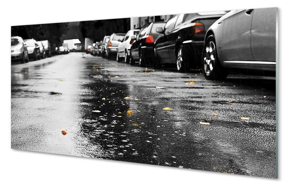 Obraz na szkle Auta jesień liście droga
