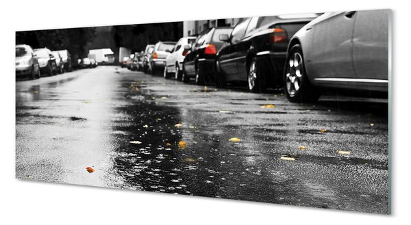 Obraz na szkle Auta jesień liście droga