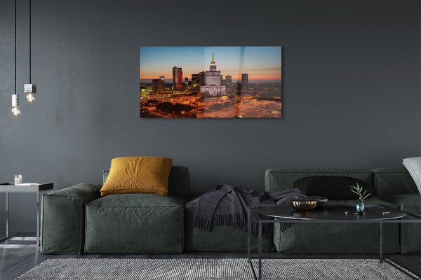 Obraz na szkle Warszawa Wieżowce noc panorama