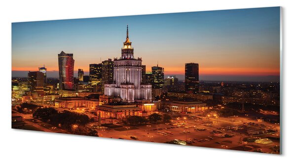 Obraz na szkle Warszawa Wieżowce noc panorama