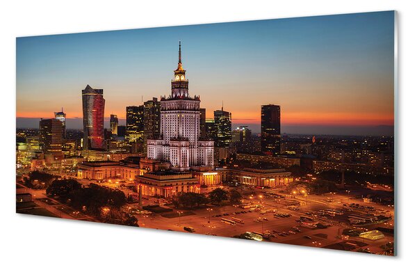 Obraz na szkle Warszawa Wieżowce noc panorama