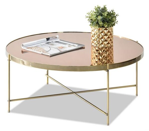 Okrągły stolik kawowy ibia xl złoty glamour z brązowym szkłem