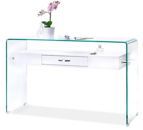 Designerskie biurko ze szkła z półką do domowej pracowni opal białe