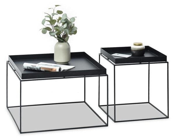 Komplet industrialnych stolików do kawy rima s+xl czarne kwadraty w stylu loft