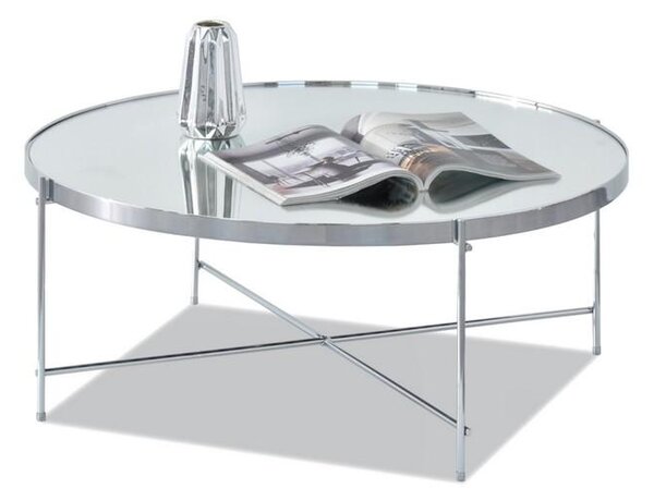 Okrągły stolik kawowy ibia xl srebrny chrom glamour z lustrem do salonu