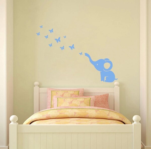 Naklejka na ścianę "Słoniątko z motylami - niebieski" 80 x 90 cm