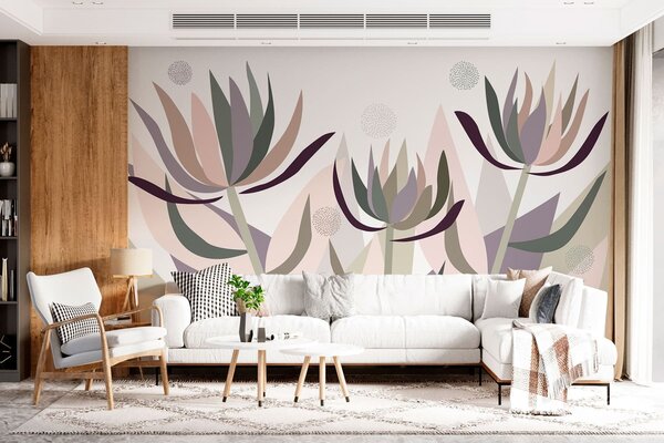 Fototapety stylizowane kwiaty protei w stylu prymitywnym, Fototapety Abstrakcja, w05236 : Uwalls.pl