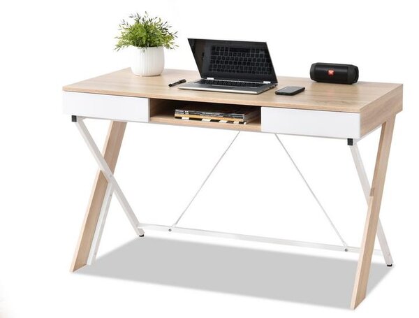 Skandynawskie biurko hilda białe i sonoma z szufladami do domowego biura