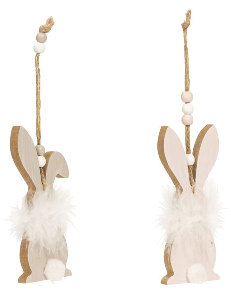 Wiszący drewniany zajączek FLUFFY BUNNY 12 cm - różne warianty