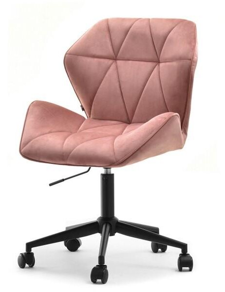 Designerski fotel biurowy velo pudrowy róż aksamitny na czarnej nodze z kółkami do biurka