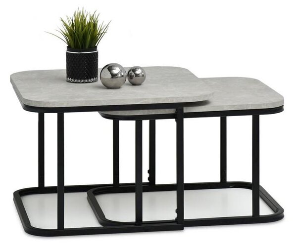 Designerski komplet stolików do salonu iriga szary marmurek z czarną stalową podstawą