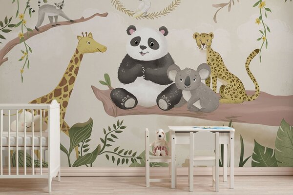 Fototapety Urocze zwierzęta z dżungli na gałęzi wśród roślin, Fototapety Dziecięce, w05393 : Uwalls.pl