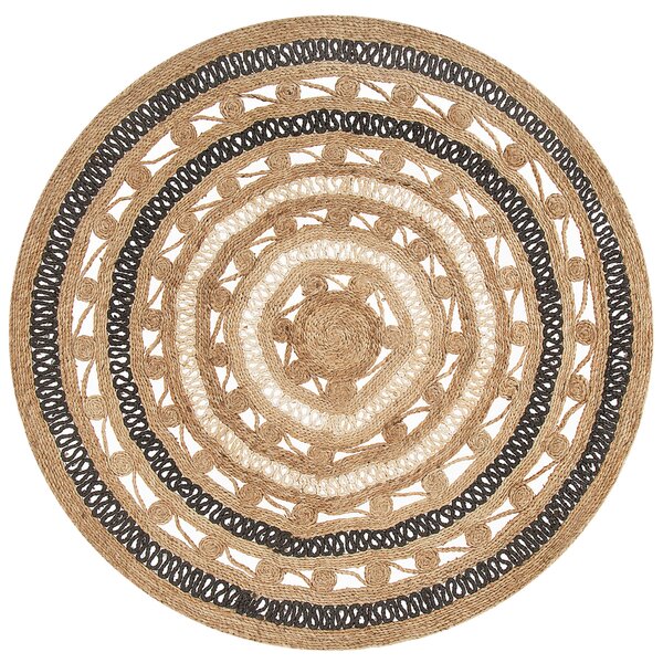 Rustykalny dywan juta naturalna okrągły 140 cm beżowy z czarnym Goyne Beliani