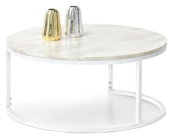 Modny stolik z marmurowym blatem kodia xl beż na białej nodze do salonu