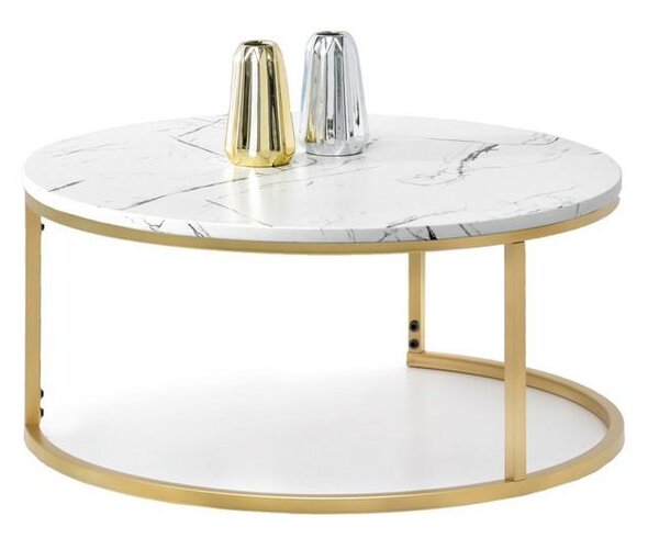 Marmurowy stolik kawowy kodia xl biały ze złotym stelażem w stylu glamour