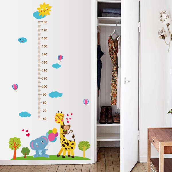 Naklejka na ścianę "Miarka dziecięca - Żyrafa ze słoniem" 177x100cm