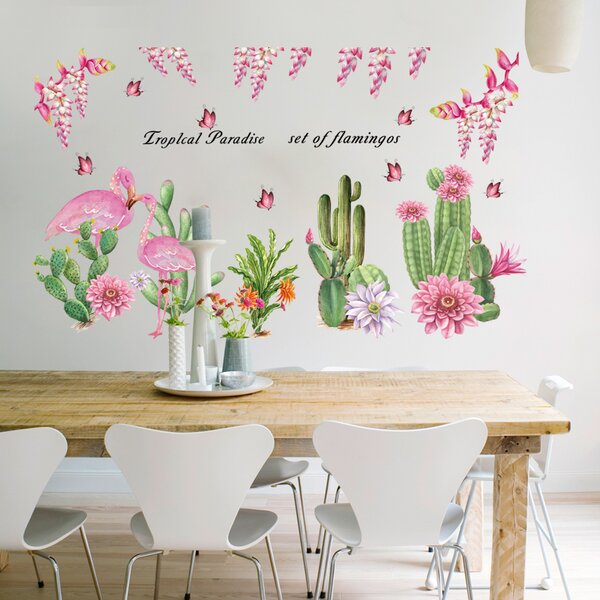 Naklejka na ścianę "Kaktusy i flamingi" 64x108cm