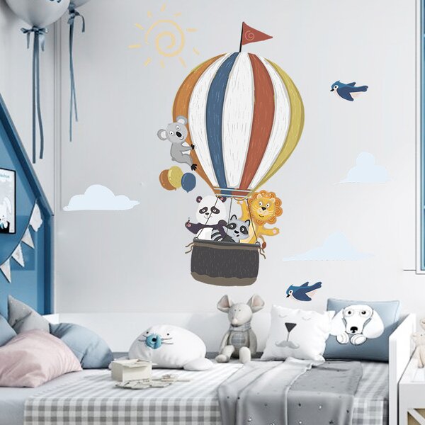 Naklejka na ścianę "Balon na ogrzane powietrze ze zwierzętami" 99x110 cm