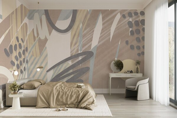 Fototapety Abstrakcyjny wzór o fakturze, zawierający organiczne kształty, bazgroły i kropki w stonowanych, Fototapety Abstrakcja, w09774 : Uwalls.pl