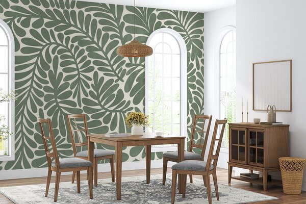 Fototapety Stylizowane zielone liście na jasnym tle, grafika z fakturą, Tapety Wyjątkowe, w09775v2 : Uwalls.pl