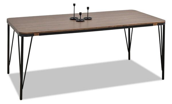 Duży stół loftowy inava orzech z czarnymi industrialnymi nogami z metalu do jadalni