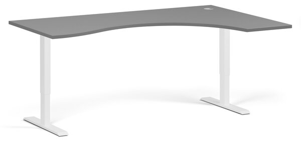 Ergonomiczne biurko z regulacją wysokości, 180x120 cm, 1 silnik, L/P, biała podstawa, grafit