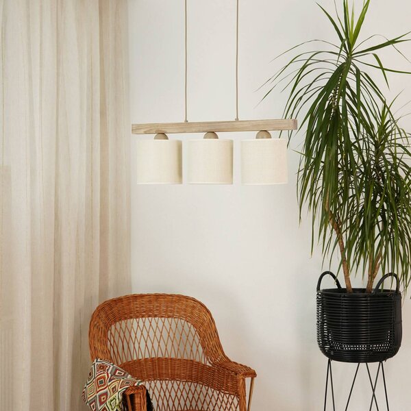 Lampa wisząca Forest Duolla, możliwość ściemniania, biały / opal, salon / jadalnia, drewno