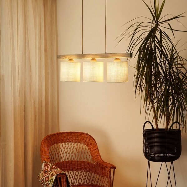 Lampa wisząca Forest Duolla, możliwość ściemniania, biały / opal, salon / jadalnia, drewno