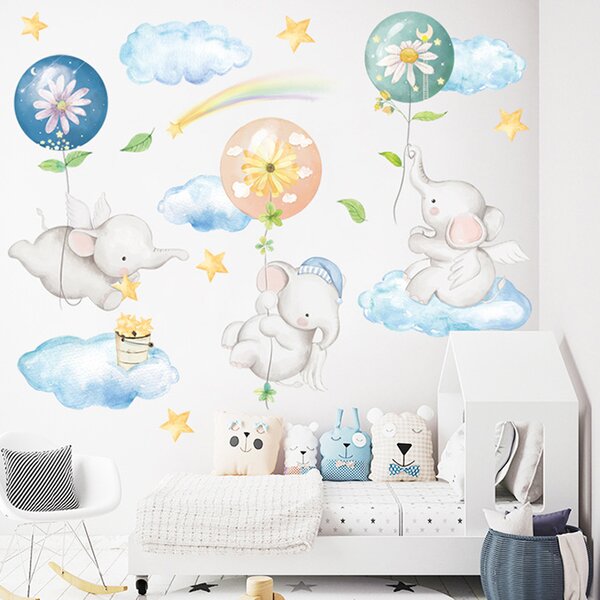 Naklejka na ścianę "Małe słonie na chmurach" 86x111 cm