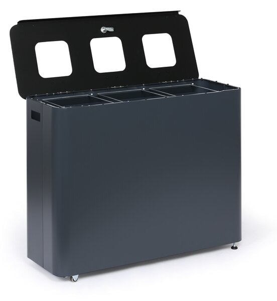 Kosz na śmieci do segregacji, 3 x 60 l, lakierowany szary