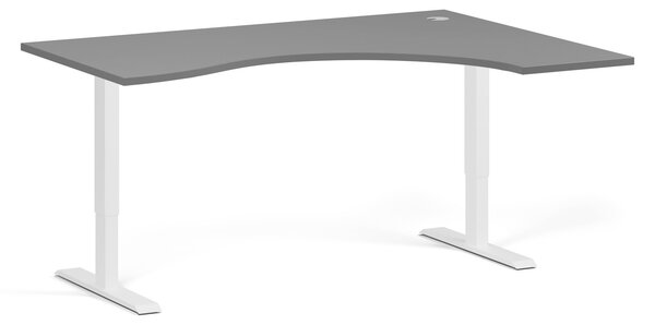 Ergonomiczne biurko z regulacją wysokości, 160x120 cm, 1 silnik, L/P, biała podstawa, grafit