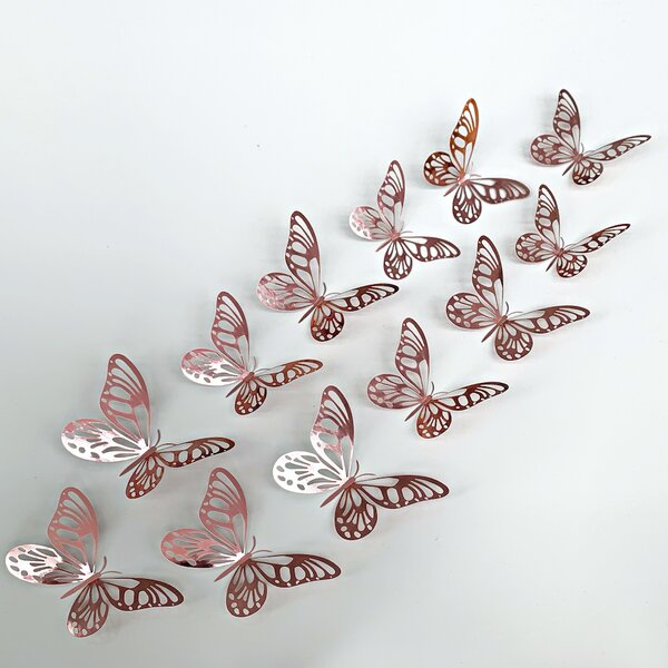 Naklejka na ścianę "Metaliczne motyle - Różowe" 12 szt 8-12 cm
