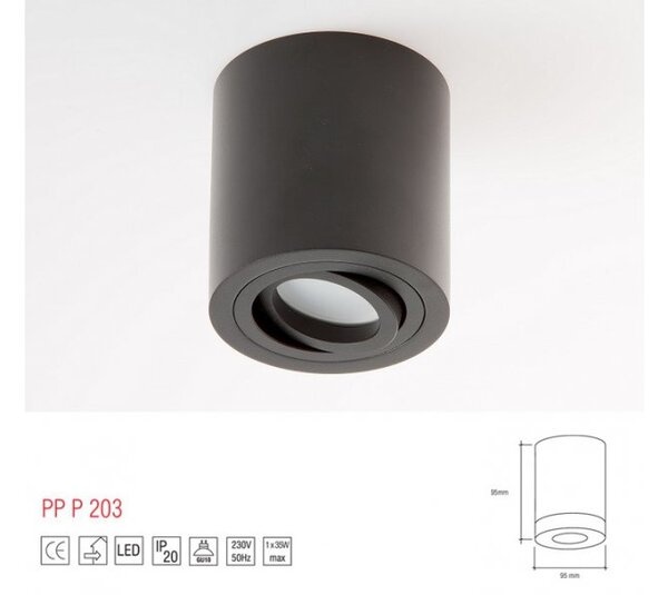 PP Design P 203 PLAFON NOWOCZESNA LAMPA SUFITOWA OPRAWA NATYNKOWA ALUMINIUM CZARNY PAR16 GU10 LED