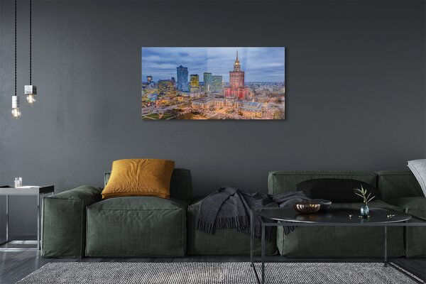 Obraz na szkle Warszawa Panorama zachód słońca