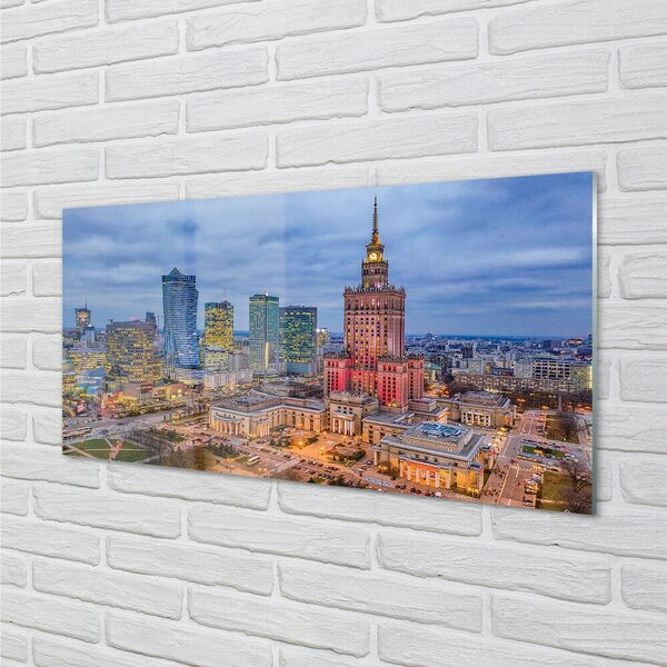 Obraz na szkle Warszawa Panorama zachód słońca