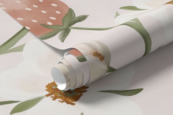 Fototapety Ilustracja przedstawiająca zwierzęta z truskawkami na delikatnym różowym tle, Fototapety Zwierzęta, w05422v1 : Uwalls.pl