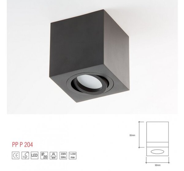 PP Design P 204 PLAFON NOWOCZESNA LAMPA SUFITOWA OPRAWA NATYNKOWA ALUMINIUM CZARNY PAR16 GU10 LED