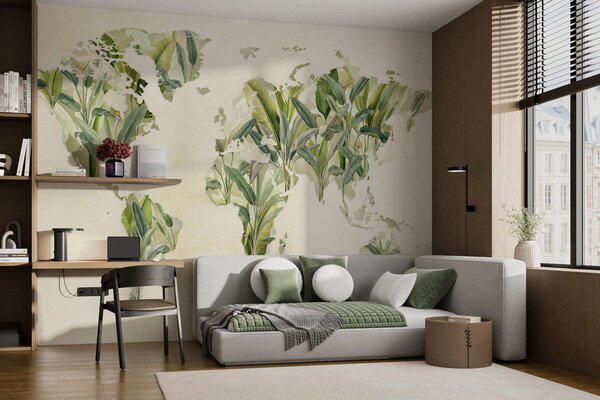 Fototapety Zielona mapa świata wykonana z liści bananowca, Fototapety Mapy, c00007 : Uwalls.pl