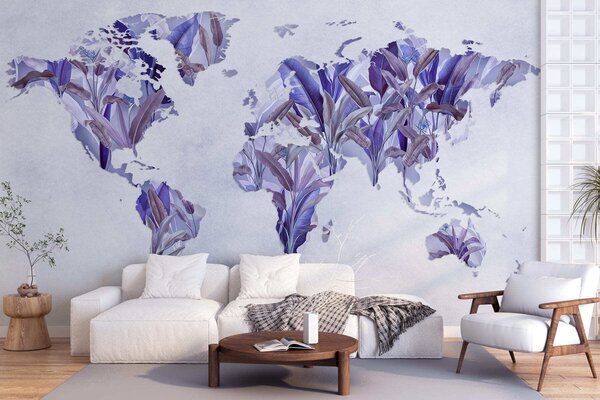 Fototapety Fioletowa mapa świata wykonana z liści bananowca, Fototapety Mapy, c00007v1 : Uwalls.pl