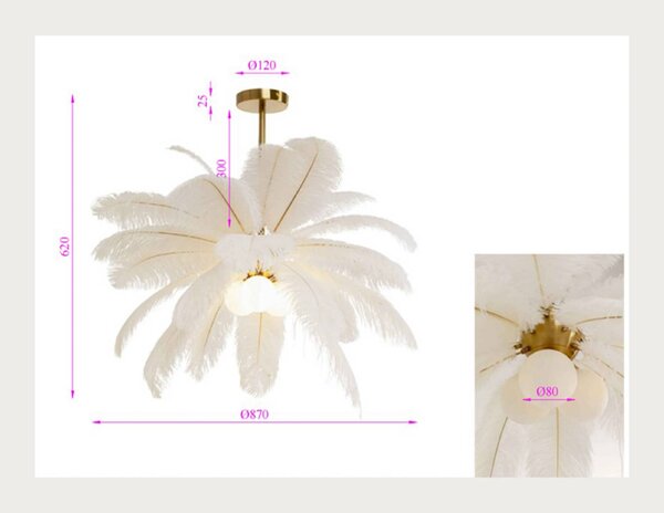 KARE Lampa wisząca designerska Feather Palm, możliwość ściemniania, biały / opal, salon / jadalnia, design