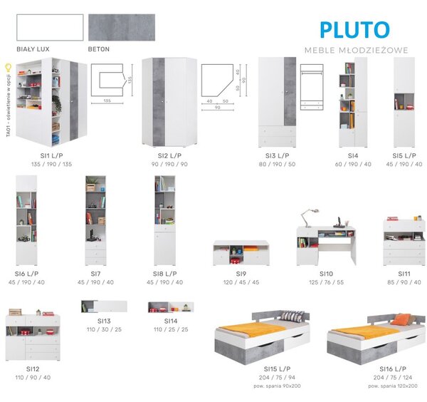 Łóżko młodzieżowe Pluto 90x200 z szufladami i stelażem