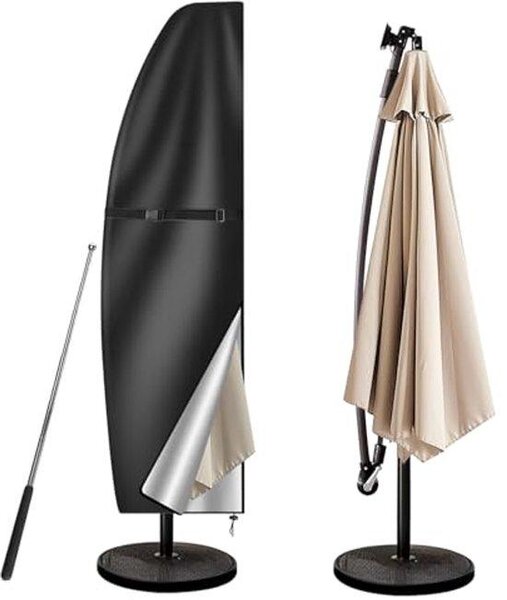 Ultiluxe Pokrowiec na parasol - Osłona na parasol ogrodowy - Ochrona parasola - Wodoodporny - Odporny na UV - Z wieszakiem - 205x25/57/48 cm - Czarny