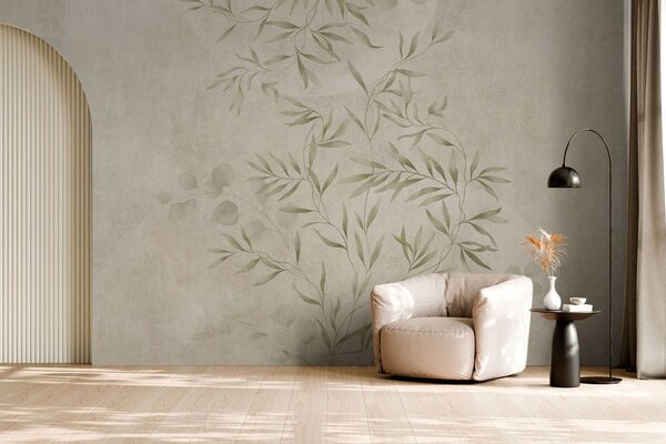 Fototapety Motyw roślinny w jasnozielonych odcieniach na teksturowanym tle, Fototapety Akwarele, w05424v1 : Uwalls.pl