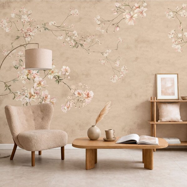 Fototapety Kwiatowe motywy w stylu chinoiserie na ciepłym beżowym tle, Fototapety Vintage, w05427v2 : Uwalls.pl