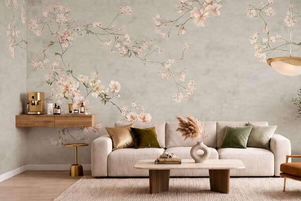 Fototapety Kwiatowe motywy w stylu chinoiserie na szarym tle, Fototapety Vintage, w05427v1 : Uwalls.pl